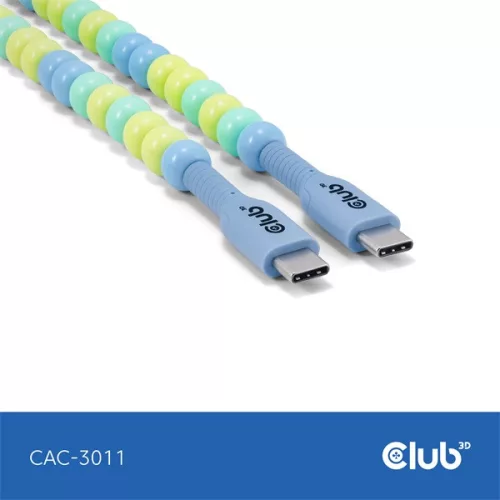 Club 3D Kábel - CAC-3011 (USB-C, PD 240W, 20Gbps, 4K60Hz, kék, M/M, 2m)