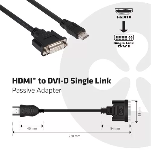 Club 3D Átalakító - CAC-HMD>DFD (HDMI MALE to DVI-D FEMALE, passzív, digitális jelekhez, nincs analóg)