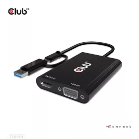   Club 3D Átalakító - CSV-1611(USB-C (USB-A Adapterrel) to Dual HDMI (4K/30Hz) / VGA (1080/60Hz))