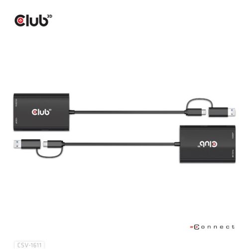 Club 3D Átalakító - CSV-1611(USB-C (USB-A Adapterrel) to Dual HDMI (4K/30Hz) / VGA (1080/60Hz))