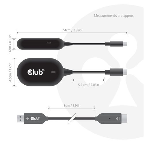 Club 3D Átalakító - CSV-2570 (USB-C to HDMI vezeték nélkül, 25m hatótáv, FHD 60Hz, Alt Mode, HDCP 1.4 & 2.2)