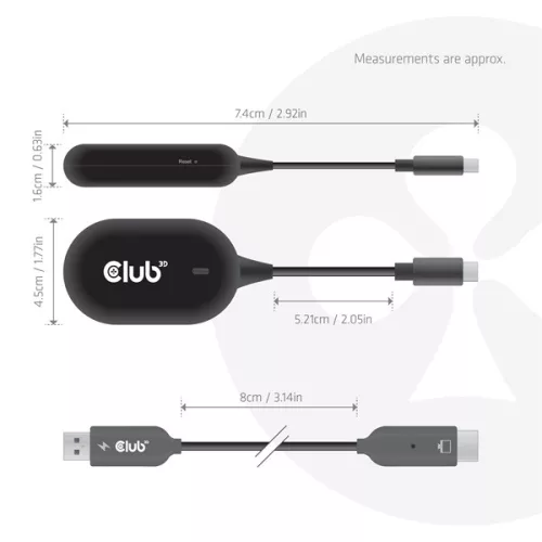 Club 3D Átalakító - CSV-2570 (USB-C to HDMI vezeték nélkül, 25m hatótáv, FHD 60Hz, Alt Mode, HDCP 1.4 & 2.2)