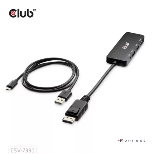 Club 3D Átalakító - CSV-7330 (DisplayPort 2.1 to 3xHDMI, 8K60Hz, HDR, HDCP 2.3, HPD, ALT mode)