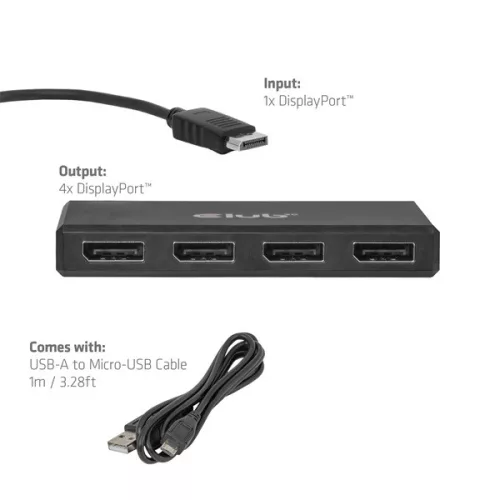 Club 3D Átalakító - CSV-7400 (DisplayPort to 4x DisplayPort, 8K30Hz)
