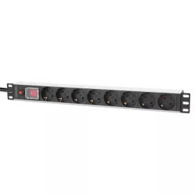   Manhattan elosztó - 19" 1U Rackmount elosztó, 8 aljzat, LED fény, 3m, túlfeszültség védelem, ki-be kapcsológomb