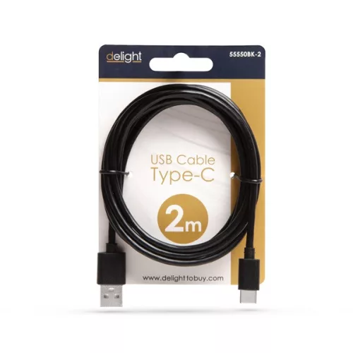 Delight kábel - USB-C töltőkábel (USB-C apa be-/kimenet; 2m, fekete)