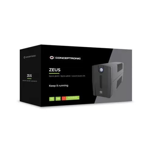 Conceptronic Szünetmentes  1000VA - ZEUS07ES (2x Schuko, line-interaktív, RJ45 vonalvédelem, HID USB, fekete)