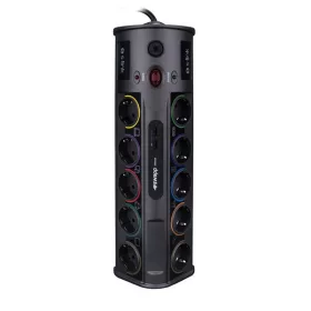   S-Link Túlfeszültségvédő - Swapp SP10AF (10 aljzat, max.3680 Watt, 1860 Joule, 2xUSB, gyermekvédelem, 1,8m kábel,fekete)