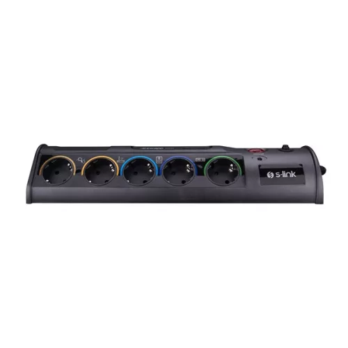 S-Link Túlfeszültségvédő - Swapp SP10AF (10 aljzat, max.3680 Watt, 1860 Joule, 2xUSB, gyermekvédelem, 1,8m kábel,fekete)