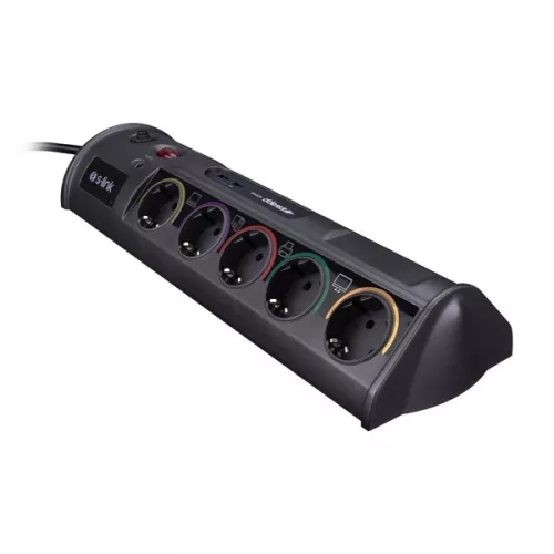S-Link Túlfeszültségvédő - Swapp SP10AF (10 aljzat, max.3680 Watt, 1860 Joule, 2xUSB, gyermekvédelem, 1,8m kábel,fekete)