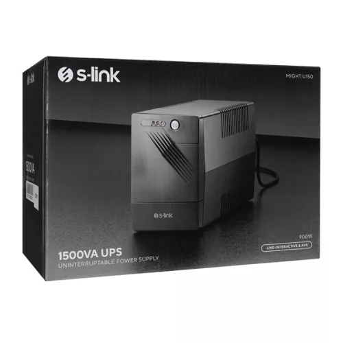 S-Link szünetmentes 1500VA - MIGHT U150 (1500VA, 12V9Ah*2, 900W, Line-Interactive, 4 schuko)