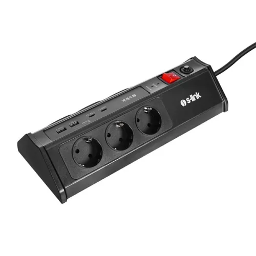 S-Link Túlfeszültségvédő - PRZ03 (3m, 630 Joule, 2xUSB-A, 2xType-C, 2.4A/5V, 6000V, 6db schuko)