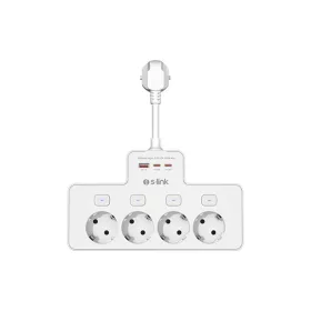   S-Link Túlfeszültségvédő - PRZ08 (15cm, 210 Joule, USB-A, 2xType-C, 16A, 3.4A/5V, 3680W, 4db schuko, fehér)