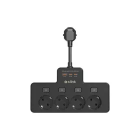   S-Link Túlfeszültségvédő - PRZ08 (15cm, 210 Joule, USB-A, 2xType-C, 16A, 3.4A/5V, 3680W, 4db schuko, fekete)