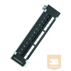   UTP Cat6 patch panel, 12 portos, függőlegesen falra szerelhető