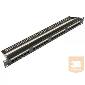   UTP Cat6 patch panel, 24 portos, levehető tehermentesítővel