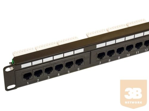 UTP Cat6 patch panel, 24 portos, tehermentesítő nélkül