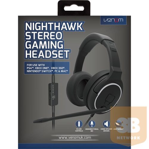 VENOM Fejhallgató Nighthawk Gaming Stereo Mikrofon Fekete, VS2855