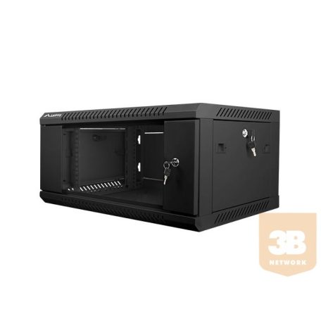 Lanberg 19'' fali rack szekrény 4U 600x450mm fekete (üvegajtó)