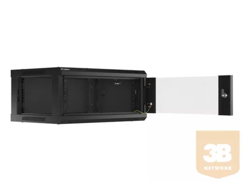 Lanberg 19'' fali rack szekrény 4U 600x450mm fekete (üvegajtó)