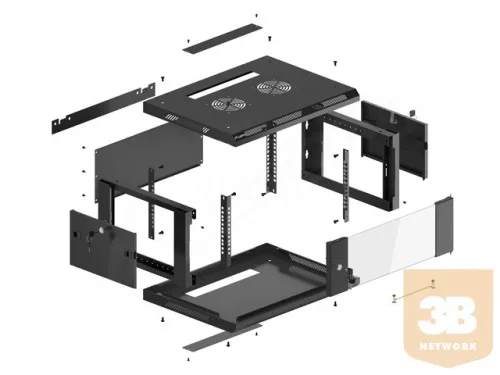 Lanberg 19'' fali rack szekrény 4U 600x450mm fekete (üvegajtó)