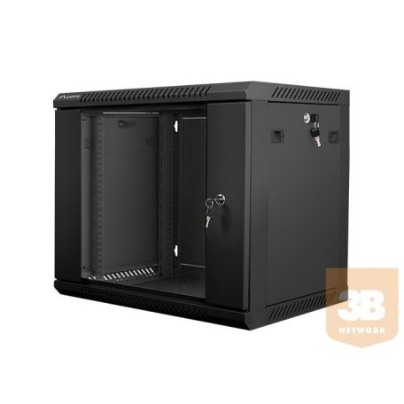 Lanberg 19'' fali rack szekrény 9U 600x450mm fekete (üvegajtó)