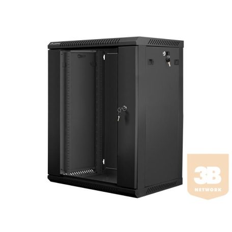 Lanberg 19'' fali rack szekrény 18U 600x450mm fekete (üvegajtó)
