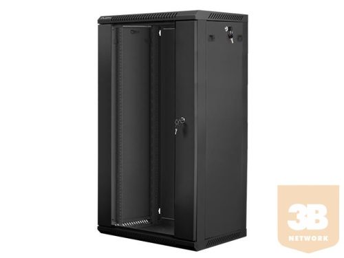 Lanberg 19'' fali rack szekrény 22U 600x450mm fekete (üvegajtó)