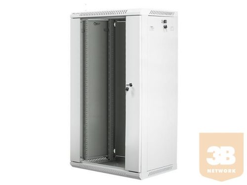 Lanberg 19'' fali rack szekrény 22U 600x450mm szürke (üvegajtó)