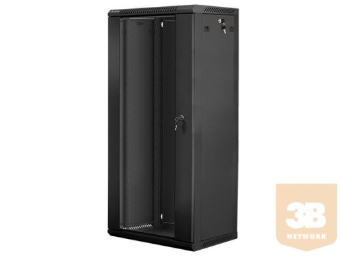 Lanberg 19'' fali rack szekrény 27U 600x450mm fekete (üvegajtó)