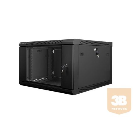 Lanberg 19'' fali rack szekrény 6U 600x600mm fekete (üvegajtó)