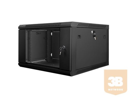 Lanberg 19'' fali rack szekrény 6U 600x600mm fekete (üvegajtó)