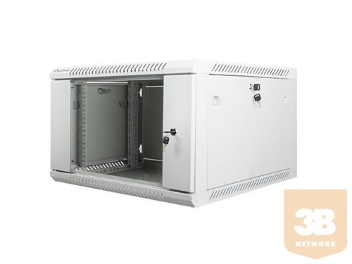 Lanberg 19'' fali rack szekrény 6U 600x600mm szürke (üvegajtó)