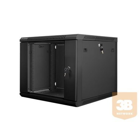 Lanberg 19'' fali rack szekrény 9U 600x600mm fekete (üvegajtó)