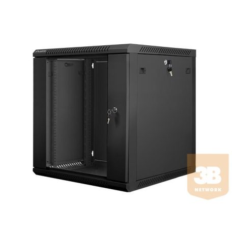 Lanberg 19'' fali rack szekrény 12U 600x600mm fekete (üvegajtó)