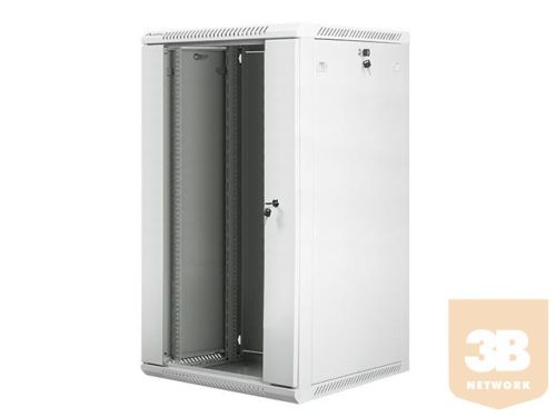 Lanberg 19'' fali rack szekrény 22U 600x600mm szürke (üvegajtó)