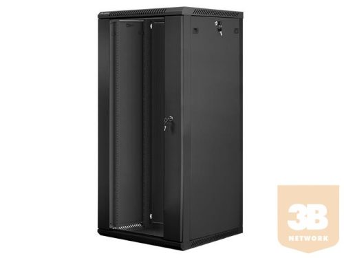 Lanberg 19'' fali rack szekrény 27U 600x600mm fekete (üvegajtó)