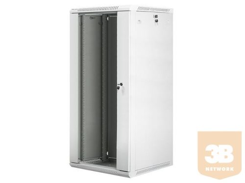 Lanberg 19'' fali rack szekrény 27U 600x600mm szürke (üvegajtó)