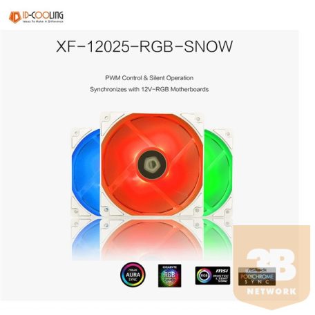 ID-Cooling Cooler 12cm - XF-12025-RGB-SNOW (18-35.2dB; max. 126.57 m3/h, 4pin csatlakozó, PWM)