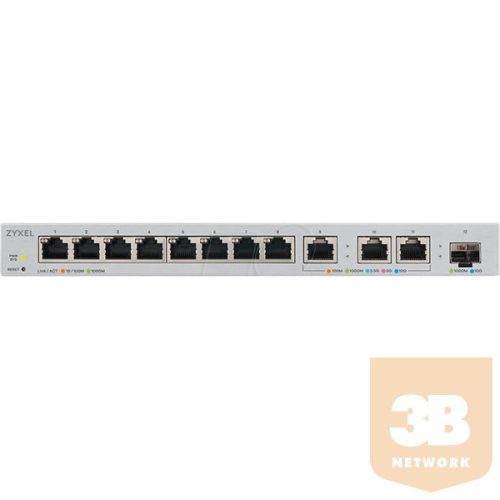 ZYXEL Switch 11x1000Mbps (3x10G) + 1xGigabit SFP+, Fémházas Webmenedzselhető, XGS1250-12-ZZ0101F