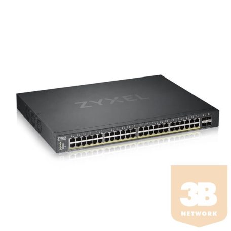 ZYXEL Switch 48x Gigabit POE + 4x 10G SFP+ hybird mode, standalone or NebulaFlex Cloudt Menedzselhető (375W POE)